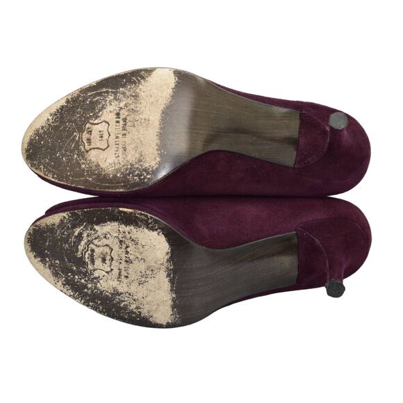 A5 Auth STUART WEITZMAN Logo Plainfield Bordeaux Suede Peep Toe Pumps Size 8.5 M - Picture 6 of 7